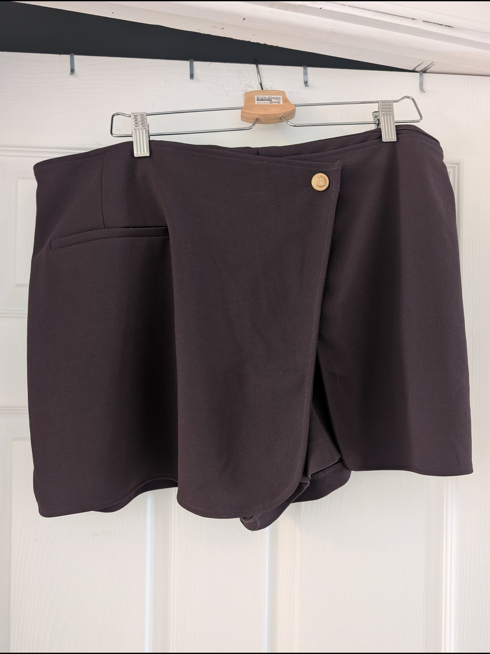 H&M Black Wrap Skort with Gold Button